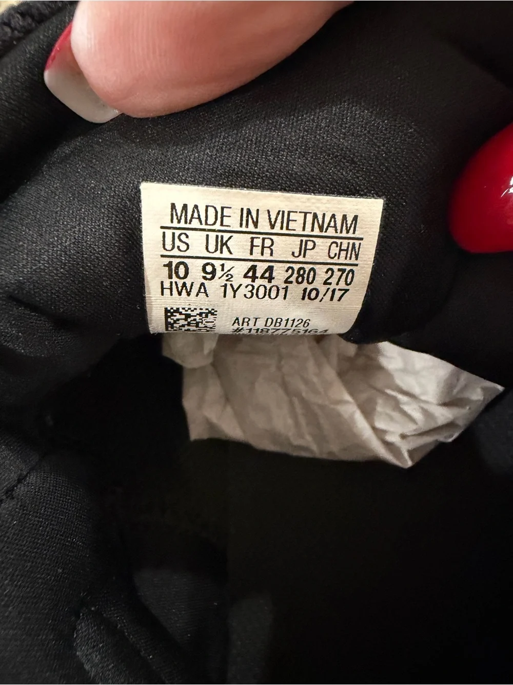adidas Black Running Shoe Interior with Size Tag